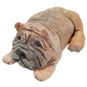 Handmade Pug Bulldog Figurine Dog Sculpture Vintage Folk Art Clay OOAK